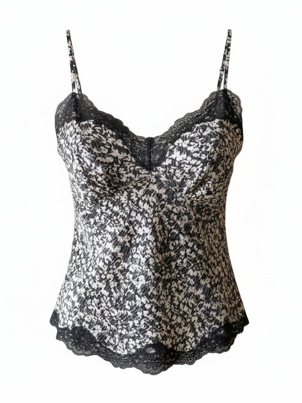ANN TAYLOR Vintage Y2K Silk Lace Trim Camisole Top Black Ivory Babydoll
